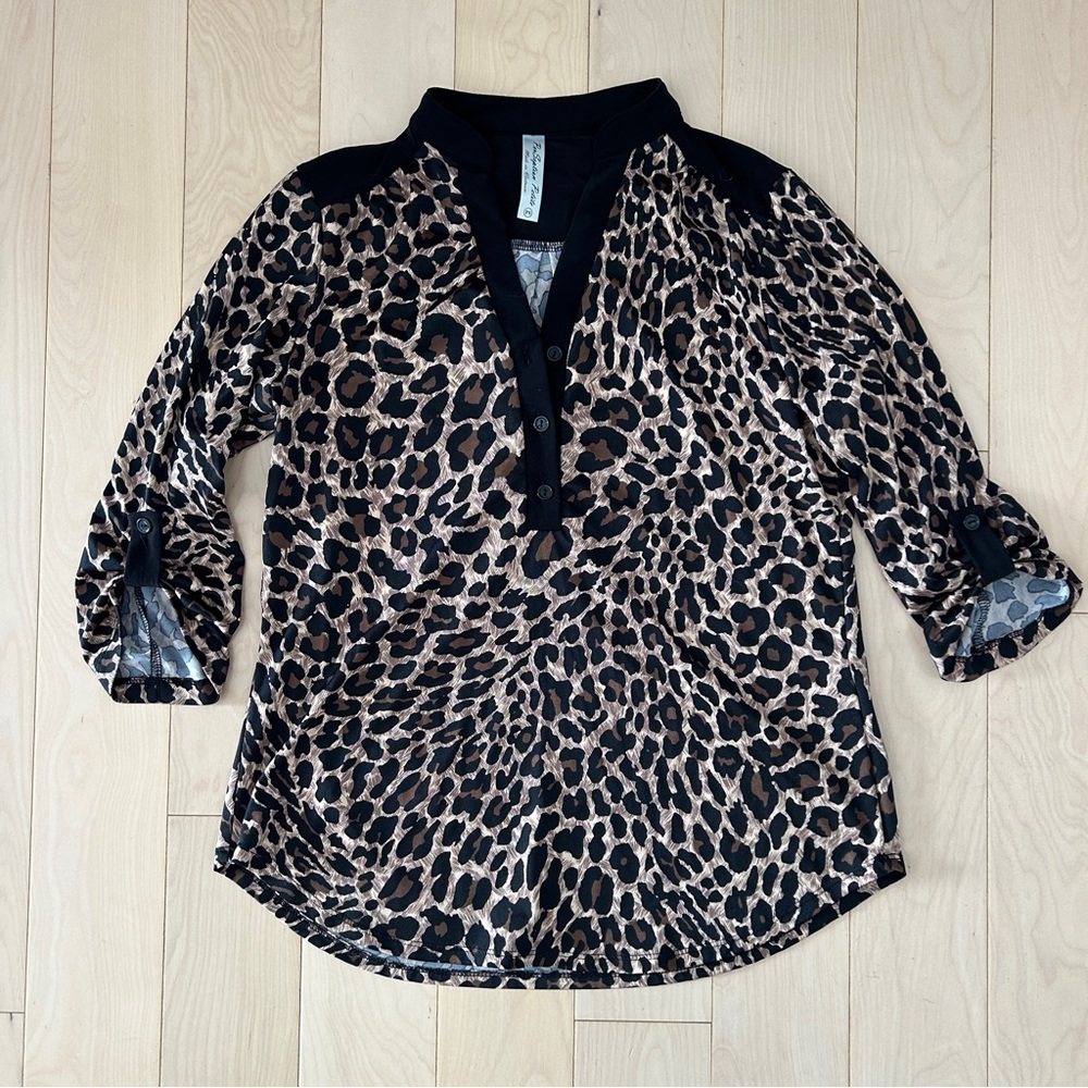Leopard Print Collarless Shirt
